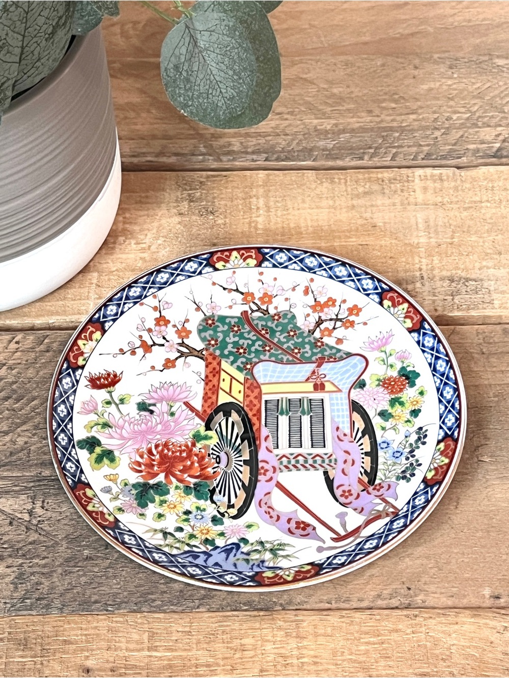 Vintage Artmark Japanese Porcelain Flower Cart Imperial Carriage Imari Plate